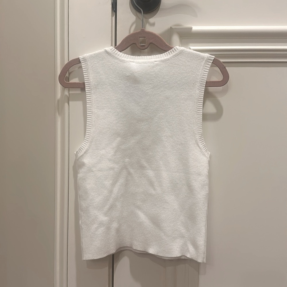 NWT Double Zero Women’s White Ribbed Knit Cropped Tank Top S - Picture 2 of 3